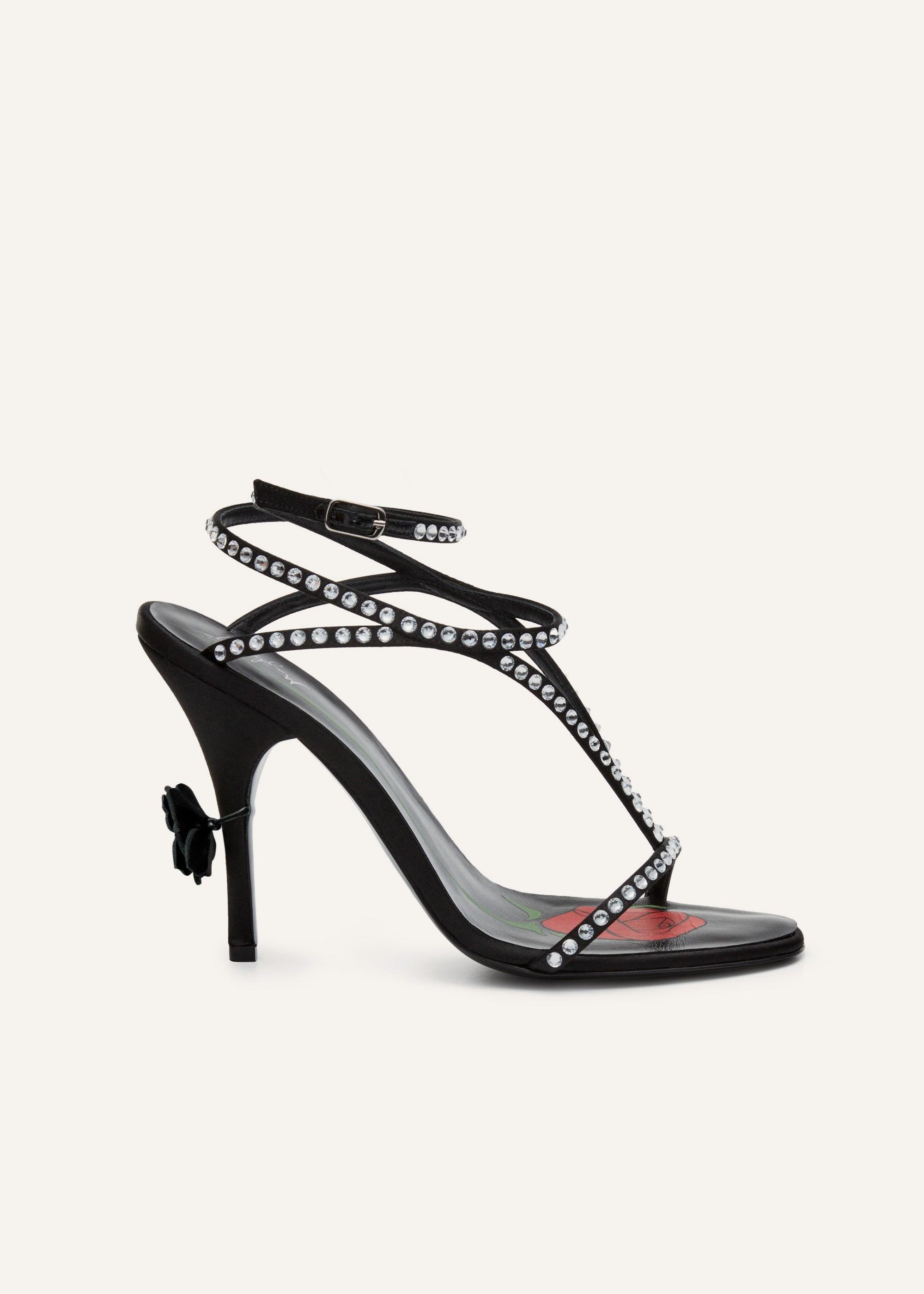 Strappy sandal heels in black crystals product image