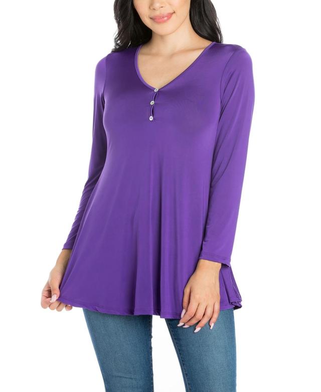 Womens Flared Long Sleeve Henley Tunic Top Product Image