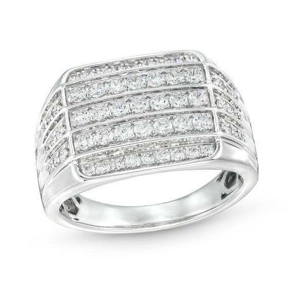 Men's 1 CT. T.w. Certified Lab-Created Diamond Squared Triple Row Ring in 14K White Gold (F/Si2) Product Image