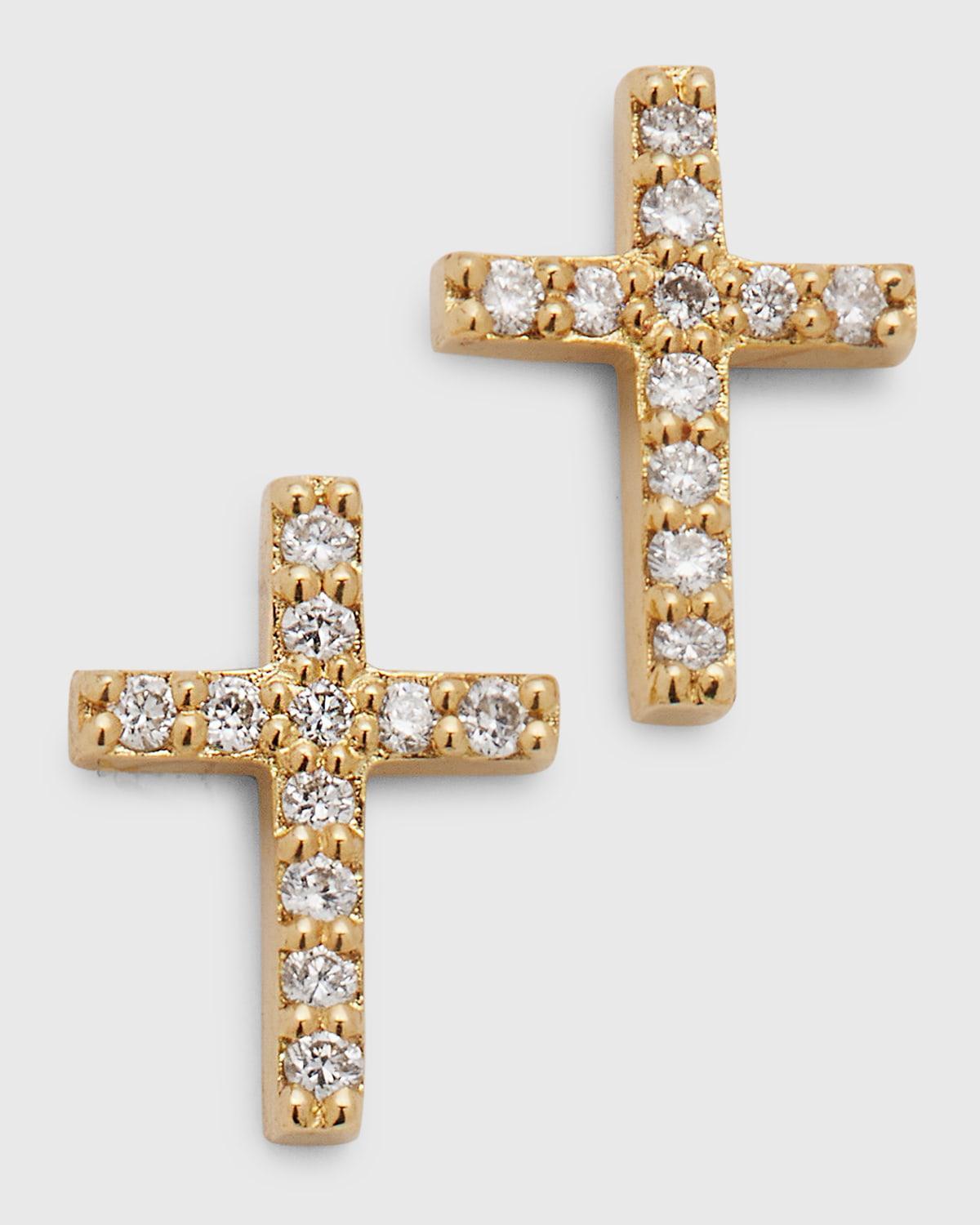 14K Yellow Gold Flawless Mini Cross Stud Earrings with Diamonds Product Image