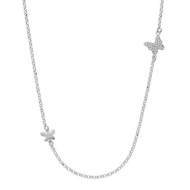 Sterling Silver Cubic Zirconia Double Butterfly Necklace, Womens Product Image