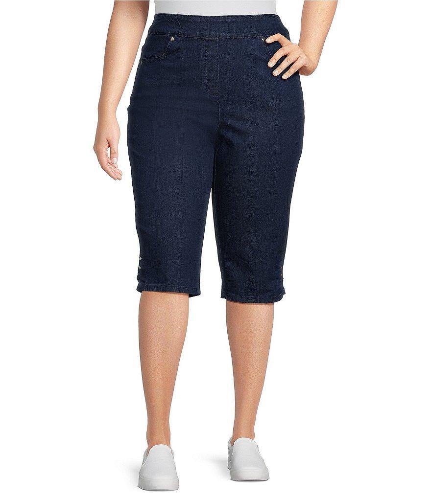 Allison Daley Plus Size Side Slit Pull-On Stretch Denim Skimmer Capri Pants Product Image