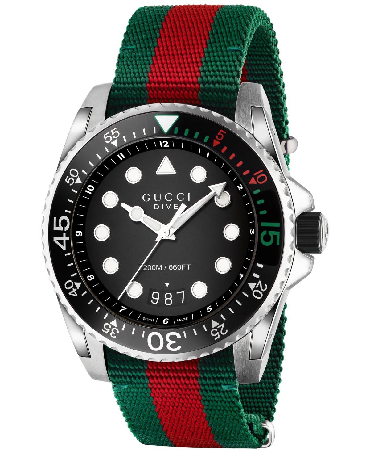 Gucci Dive Green Nylon Strap Watch 44mm - Green/Red Product Image