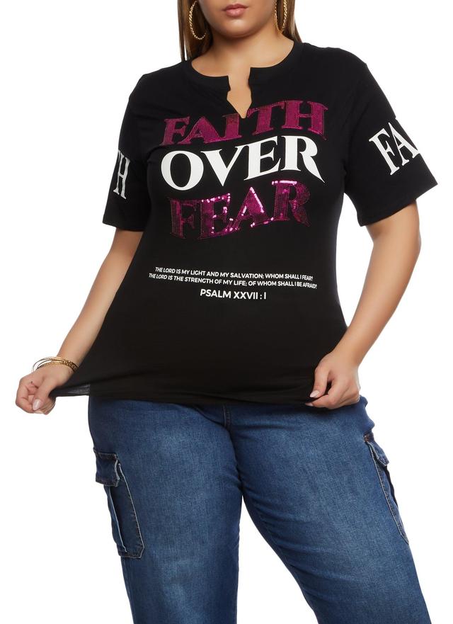 Womens Plus Size Faith Over Fear Sequin Graphic Tee Product Image