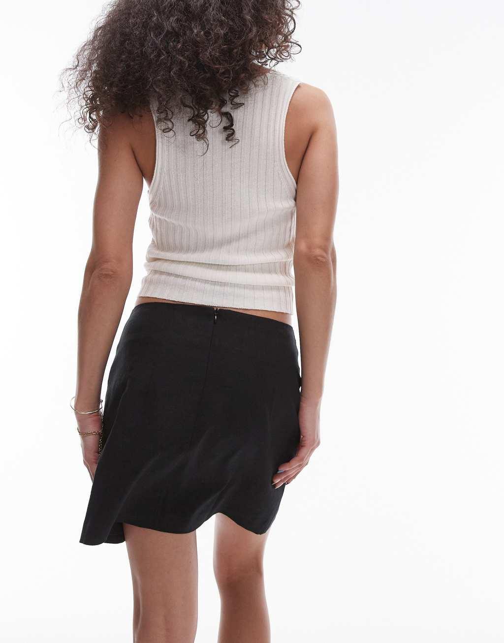 Topshop linen look pelmet mini skirt in black Product Image