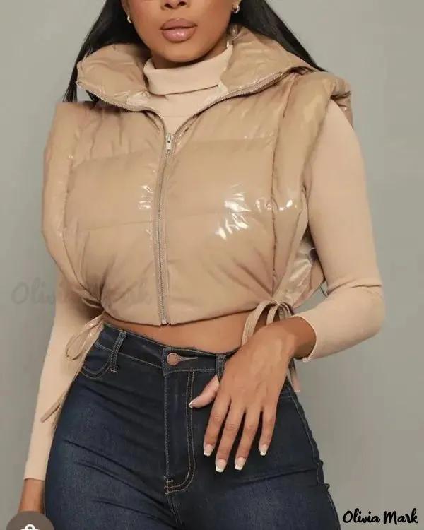 Olivia Mark – PU Leather Hooded Quilted Jacket with Zipper Product Image