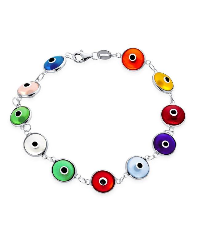 Bling Jewelry Protection Good Luck Amulet Turkish Multicolor Translucent Glass Bead Evil Eye Bracelet For Women Sterling Silver 7.5 Inch Product Image