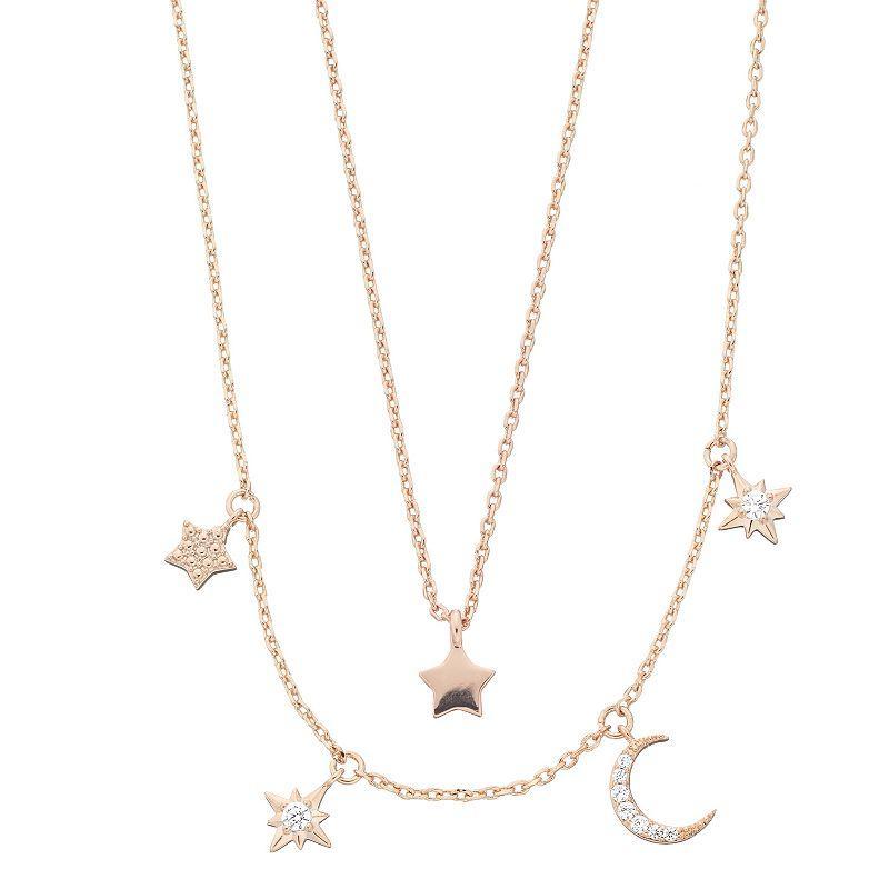 City Luxe Star & Moon Charm Necklace Set, Womens, Silver Tone Clear Product Image