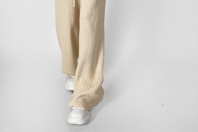 High Rise Plain Ribbed Wide Leg Pants Product Image