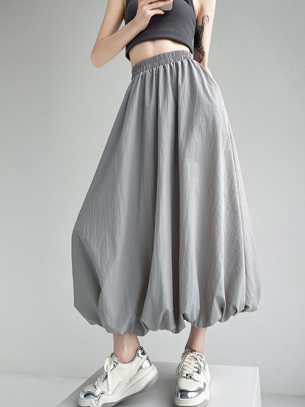 A-Line Loose Elasticity Pleated Pockets Solid Color Skirts Bottoms Product Image