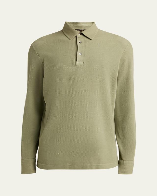 Mens Long-Sleeve Pique Polo Shirt Product Image