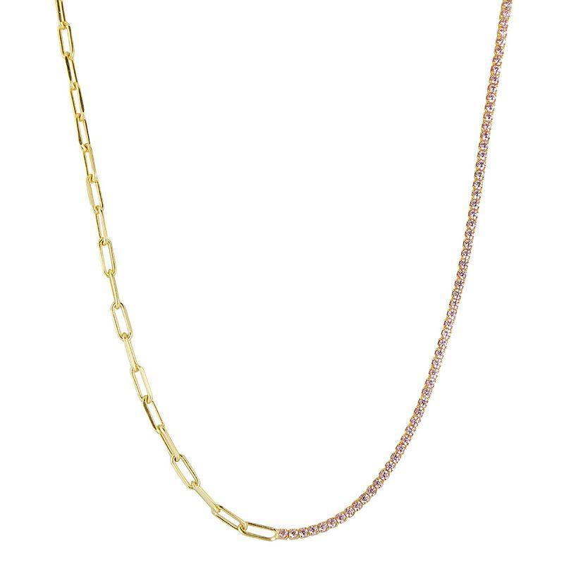 Sunkissed Sterling Sterling Silver Cubic Zirconia Tennis x Link Choker Necklace, Womens Gold Tone White Product Image