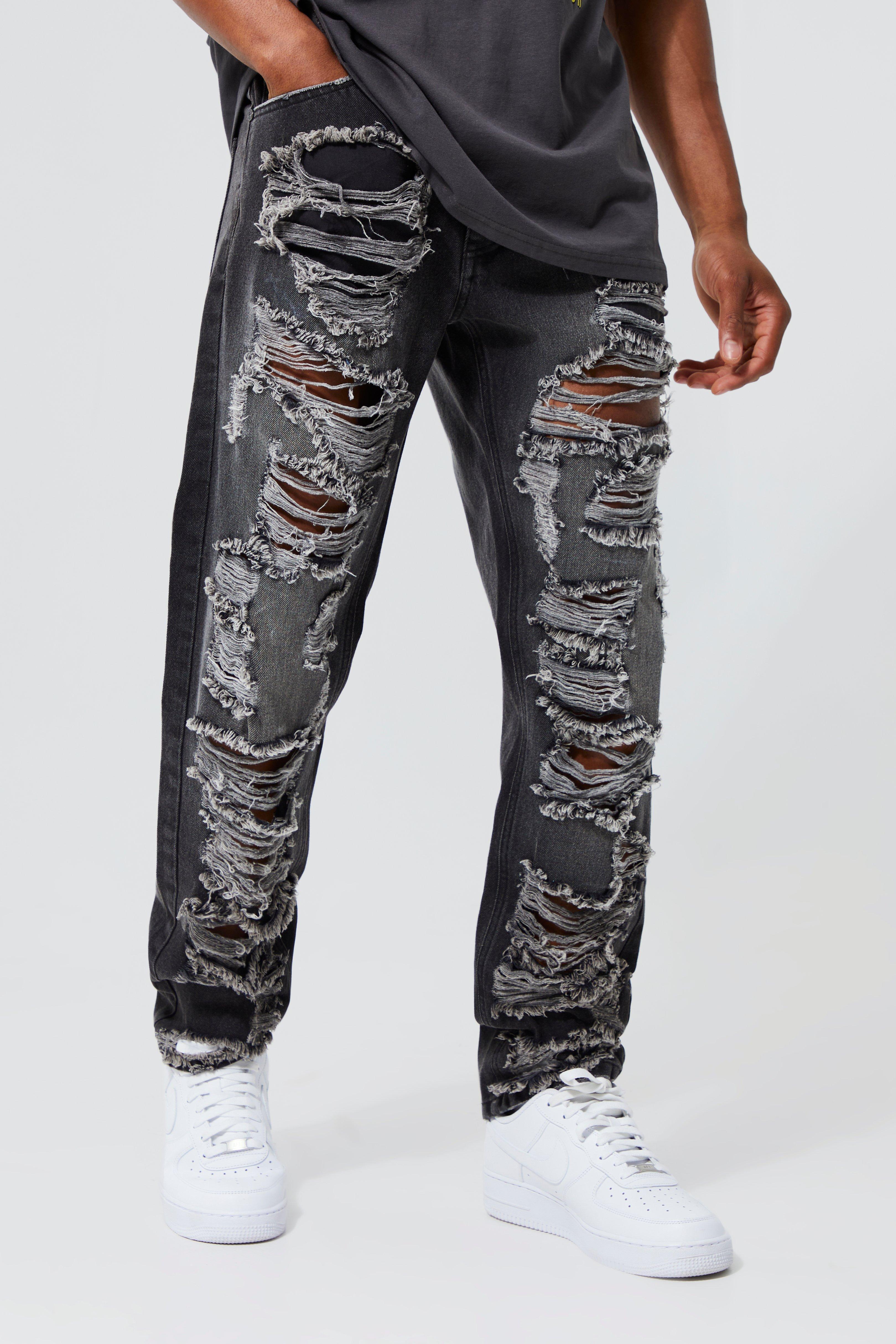 Straight Rigid Extreme Rip Gusset Detail Jean | boohooMAN USA Product Image