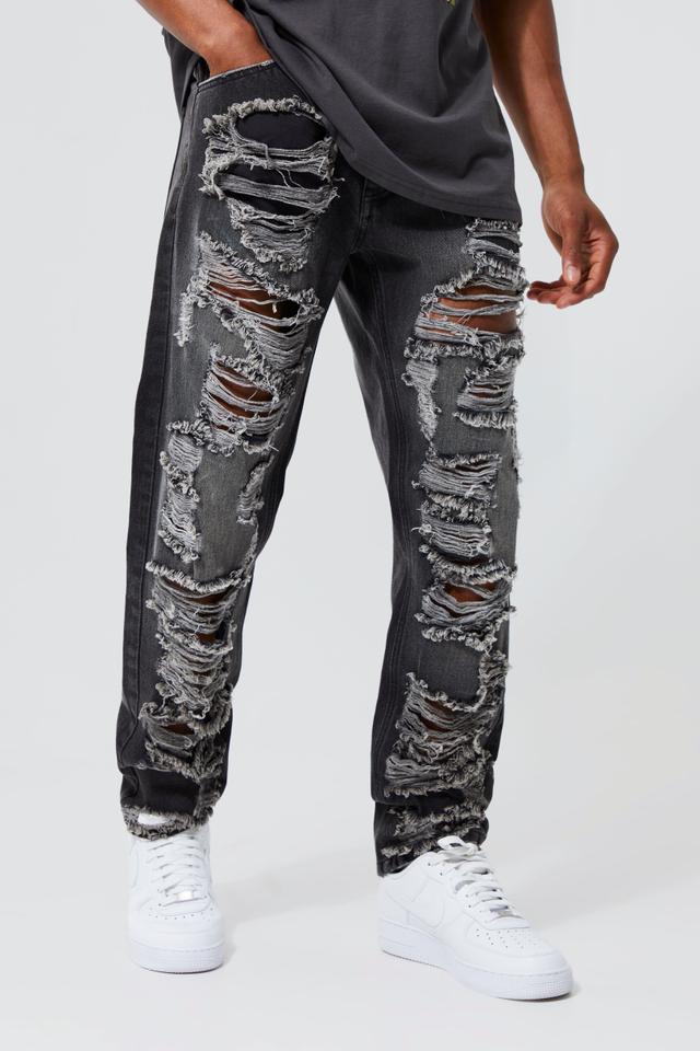 Straight Rigid Extreme Rip Gusset Detail Jean | boohooMAN USA Product Image