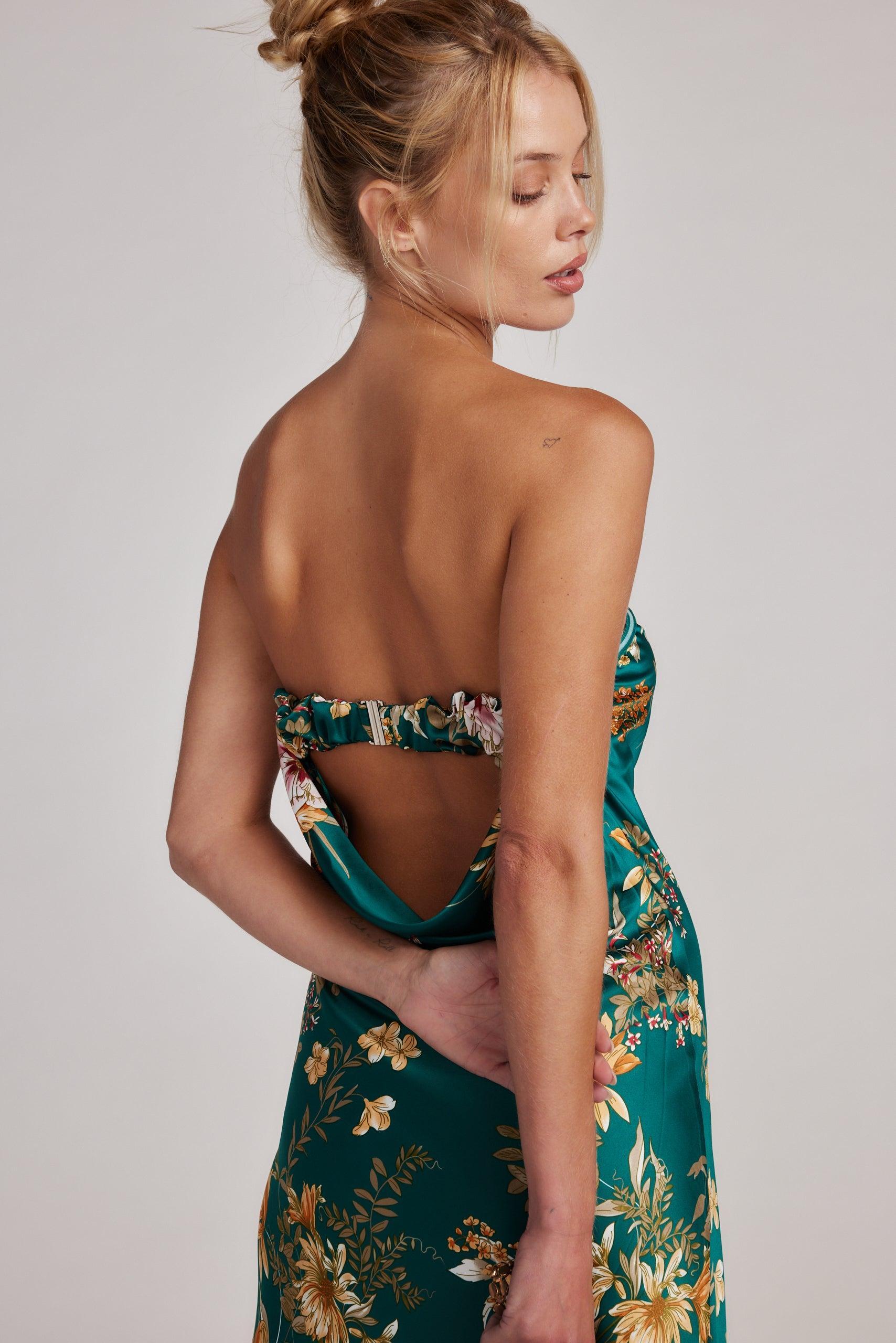 Natalia Emerald Floral Strapless Maxi Dress Product Image