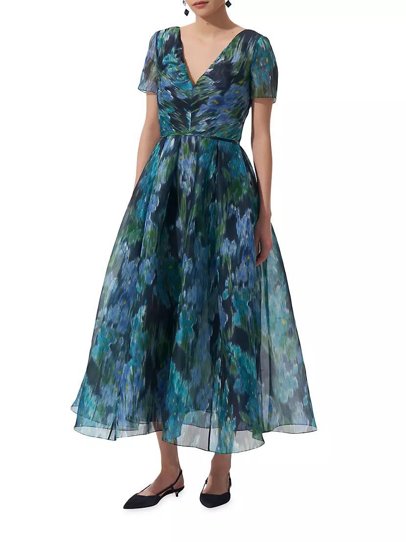 Floral Silk V-Neck Midi-Dress Product Image