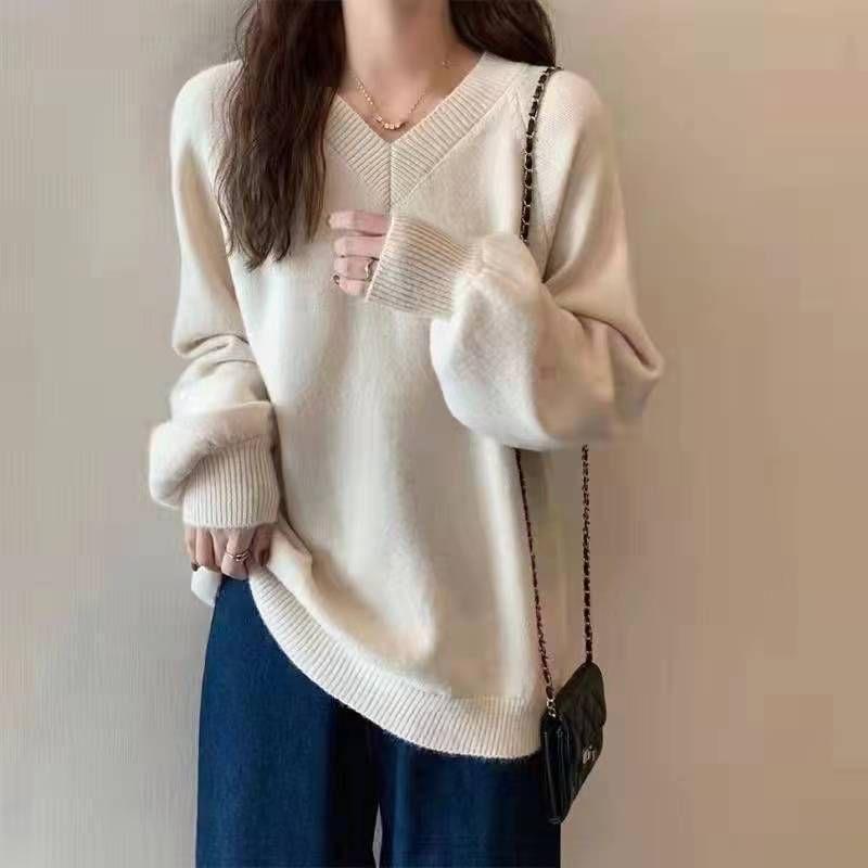 V-Neck Plain Sweater Product Image