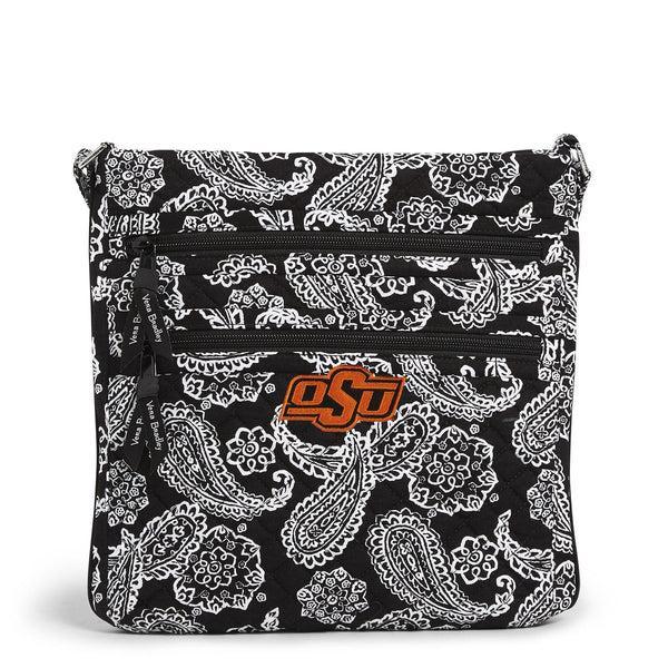 Vera Bradley Collegiate Triple Zip Hipster Crossbody Bag Women in Black/White Bandana with Oklahoma State University Logo Product Image