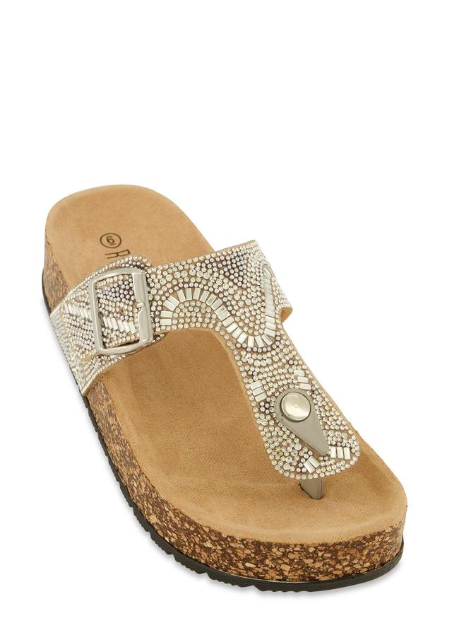 Womens Embellished Footbed Thong Sandals Product Image