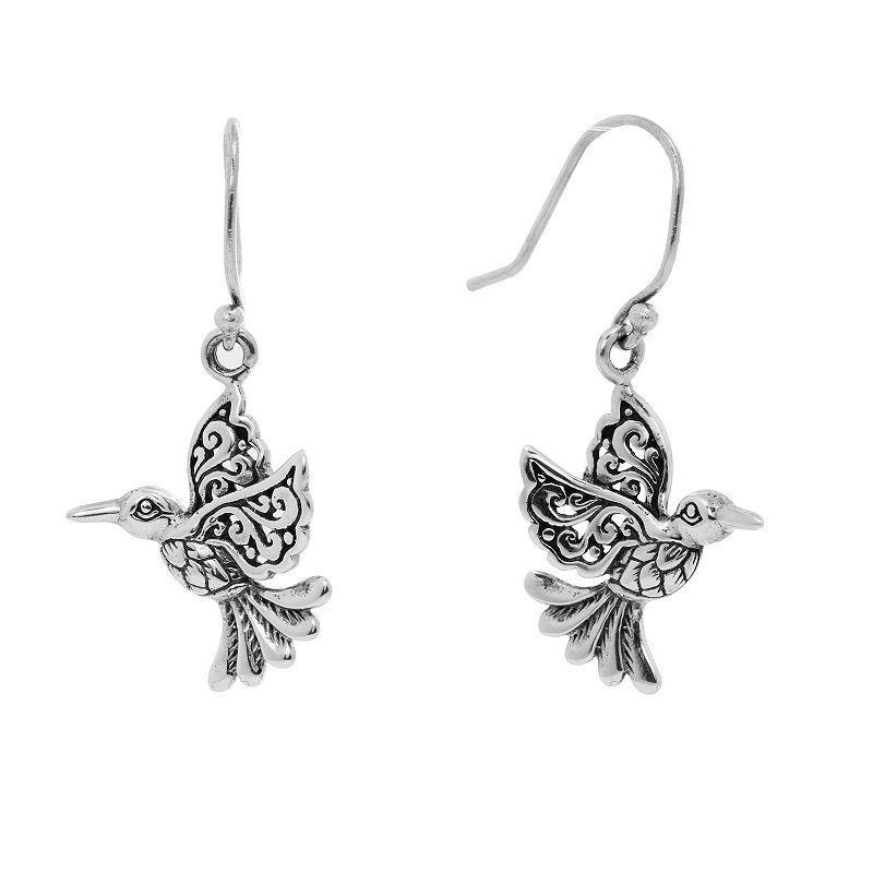 Main and Sterling Oxidized Sterling Silver Filigree Hummingbird Drop Earrings, Womens Product Image