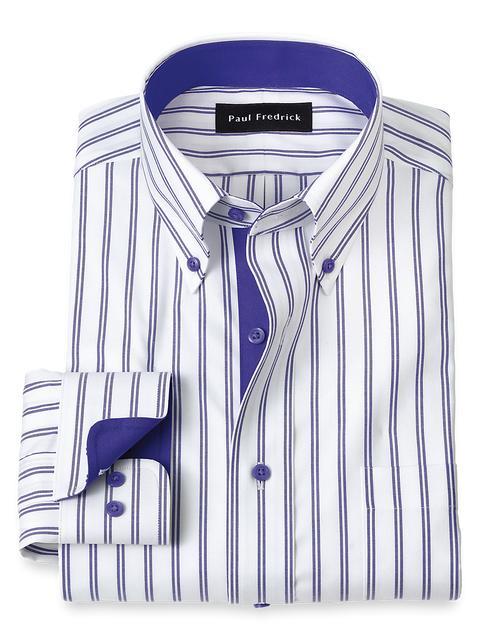 Comfort Stretch Non-Iron Stripe Dress Shirt With Contrast Trim - Purple Product Image