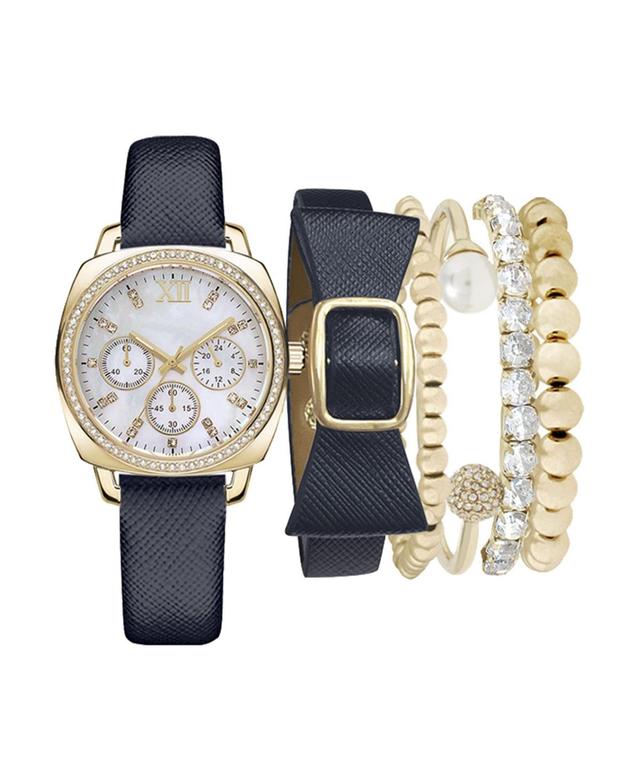 Jessica Carlyle Womens Analog Navy Strap Watch 34mm with Navy and Gold-Tone Bracelets Set - Navy Product Image