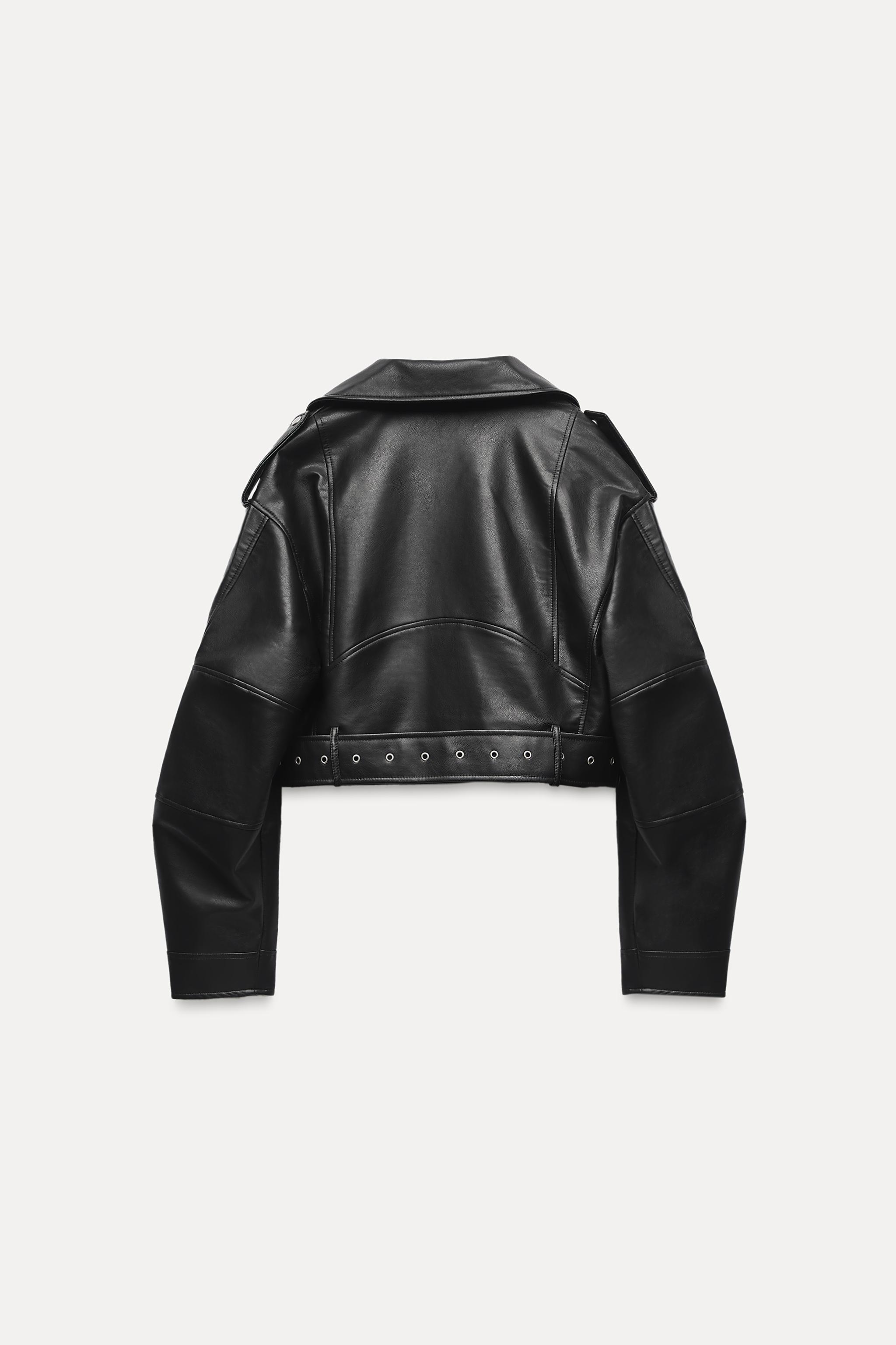 FAUX LEATHER CROP BIKER JACKET Product Image