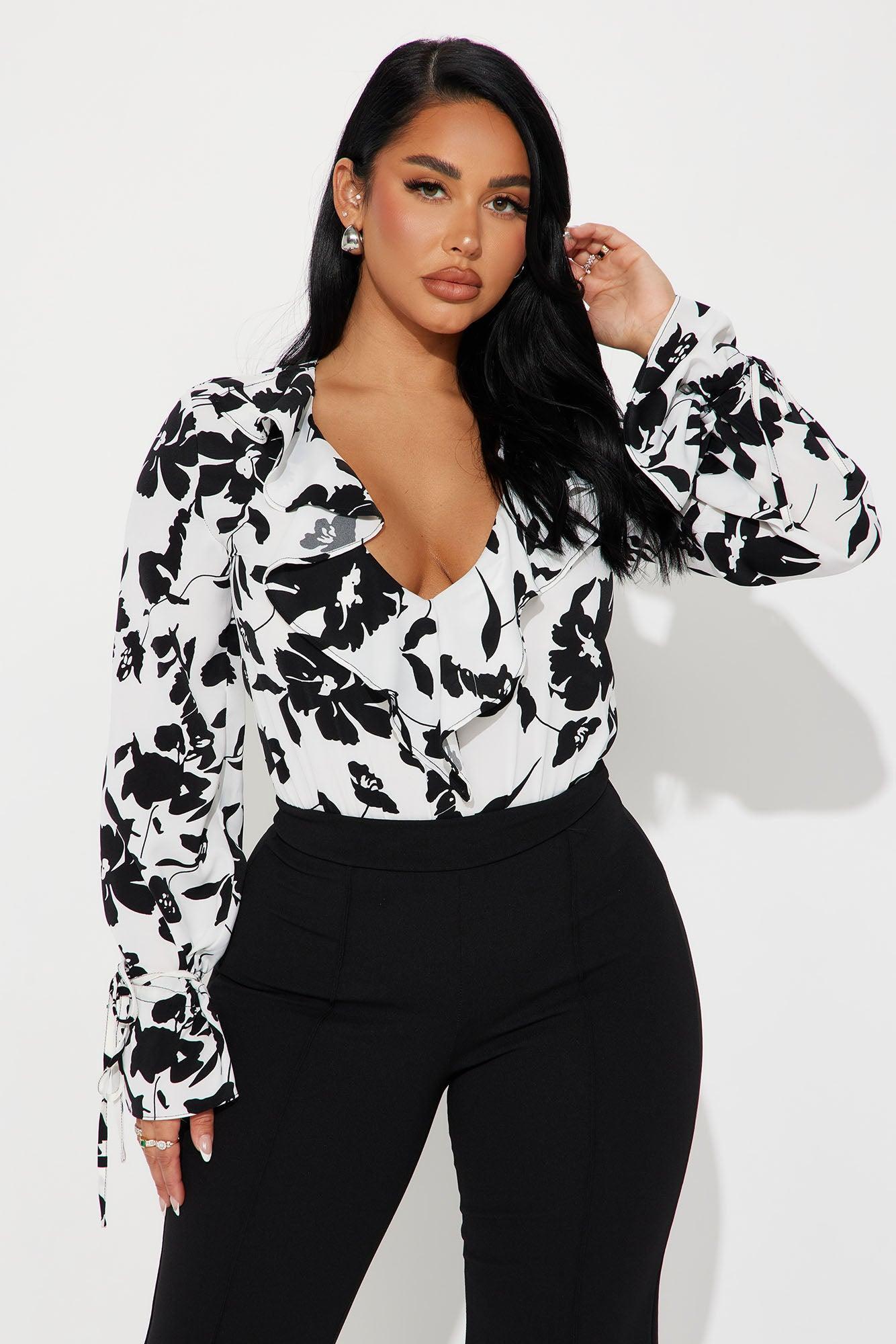 Best Of Me Floral Bodysuit - White/Black Product Image