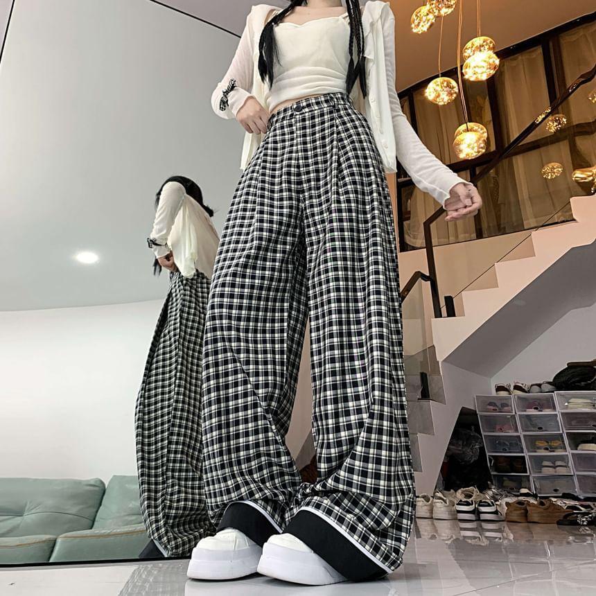 High Rise Plaid Wide Leg Pants product image