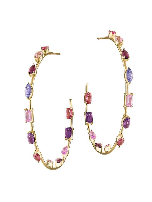 Womens Rock Goddess 14K Yellow Gold & Pink Sapphire Large Hoop Earrings Product Image