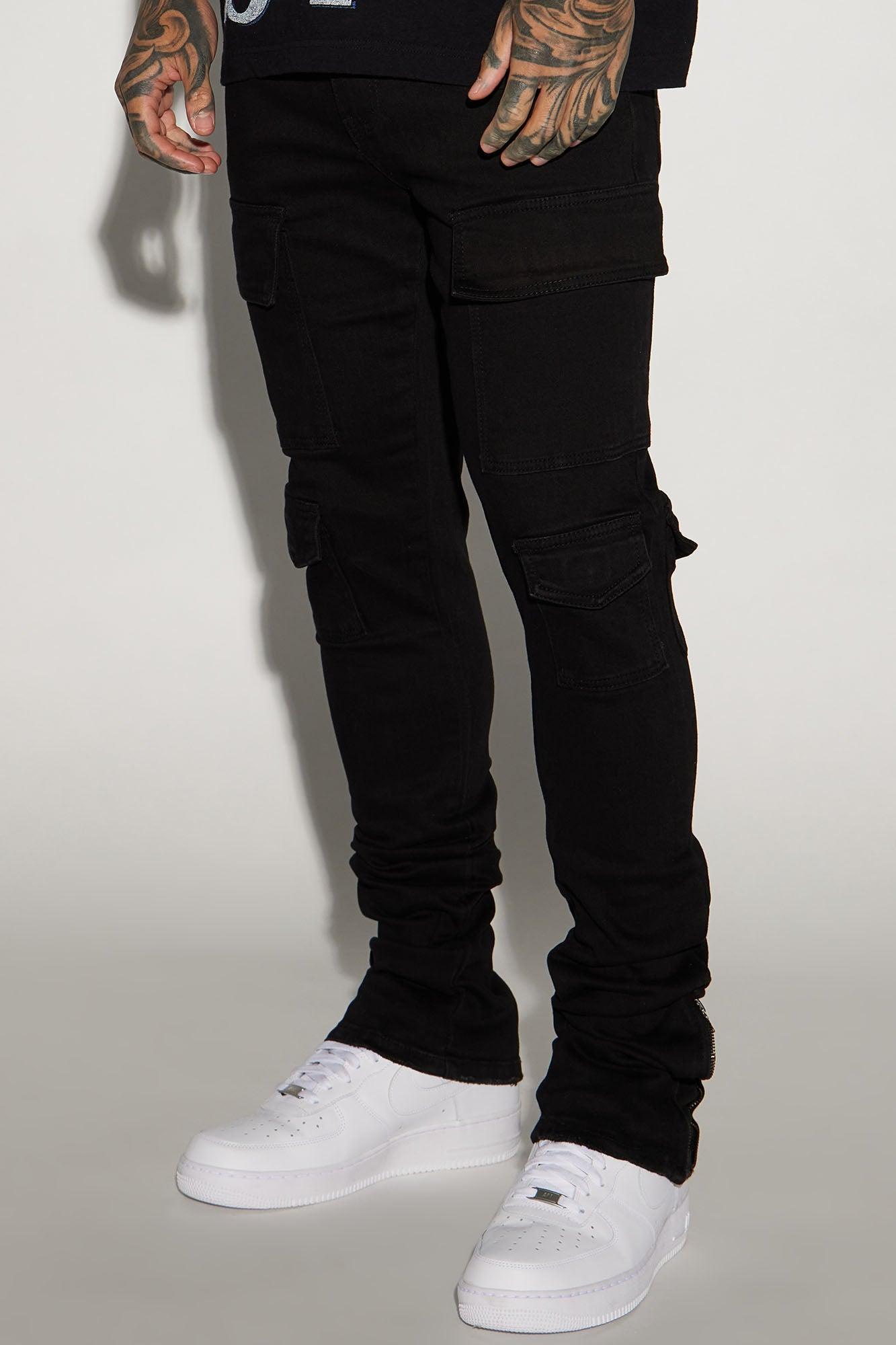 Convertible Stacked Skinny Flare Jeans - Black Product Image