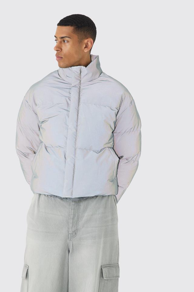 Boxy Reflective Ripstop Funnel Neck Puffer | boohooMAN USA Product Image