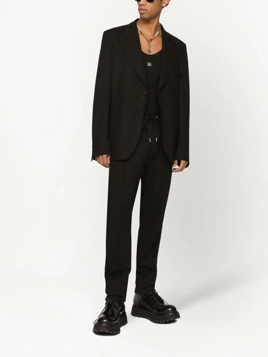 Drawstring-waist Wool-blend Trousers In Black Product Image