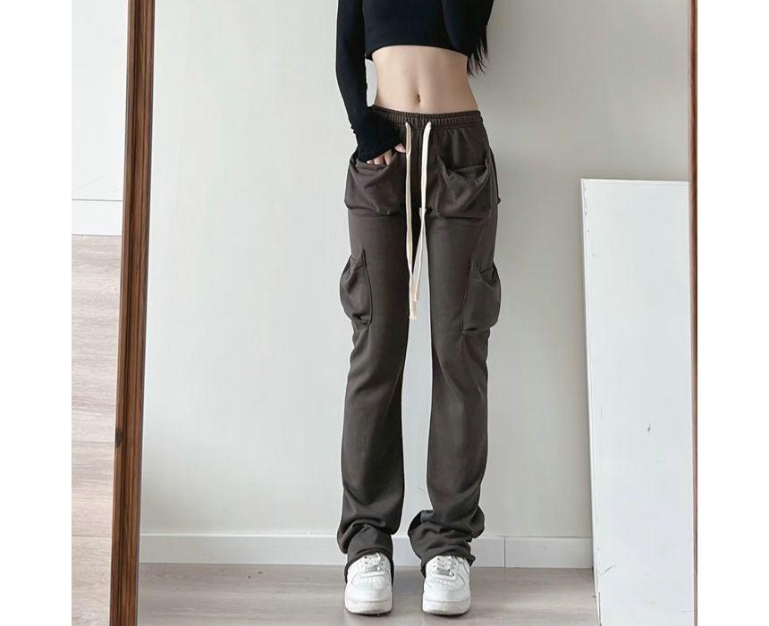 Drawstring Straight Leg Cotton Pants Product Image