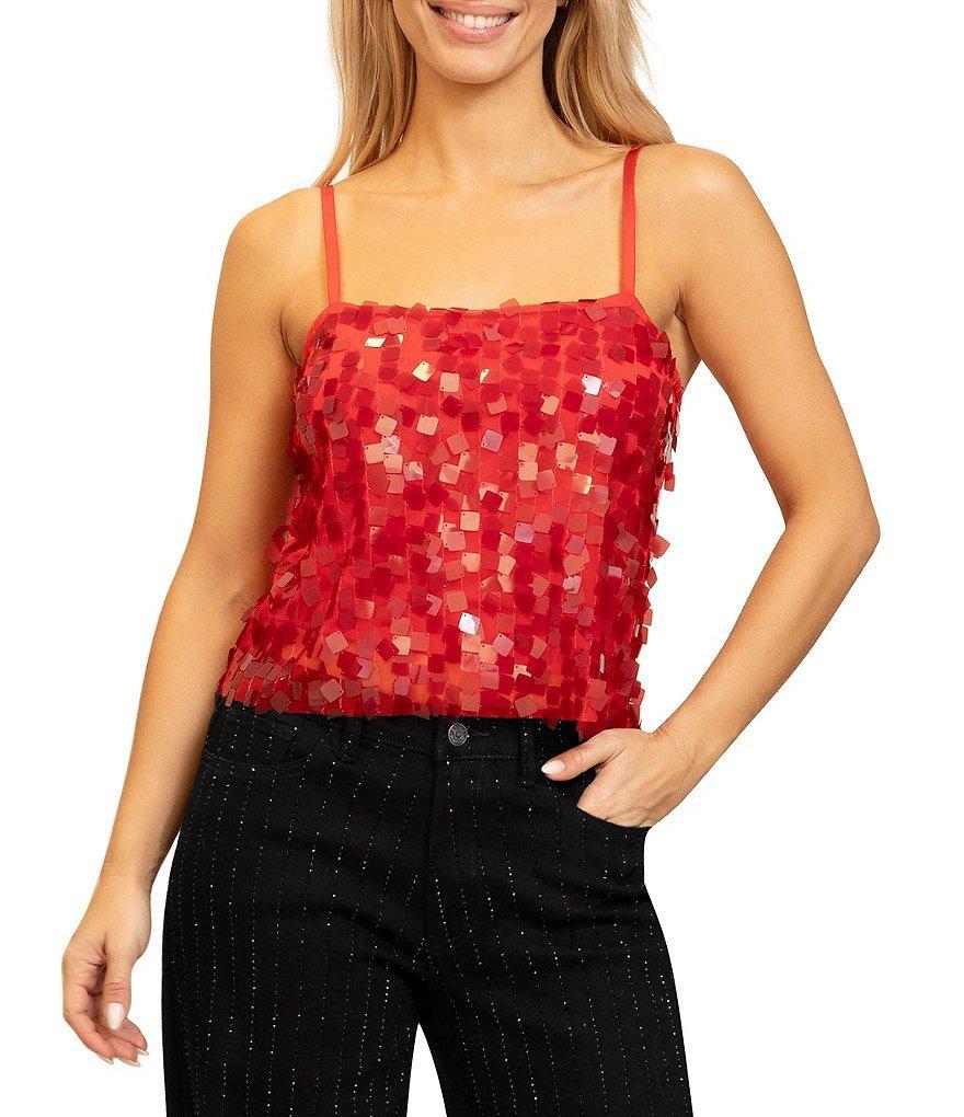 Stevie by Steve Madden Square Neck Spaghetti Strap Sequin Paillette Cami Top Product Image