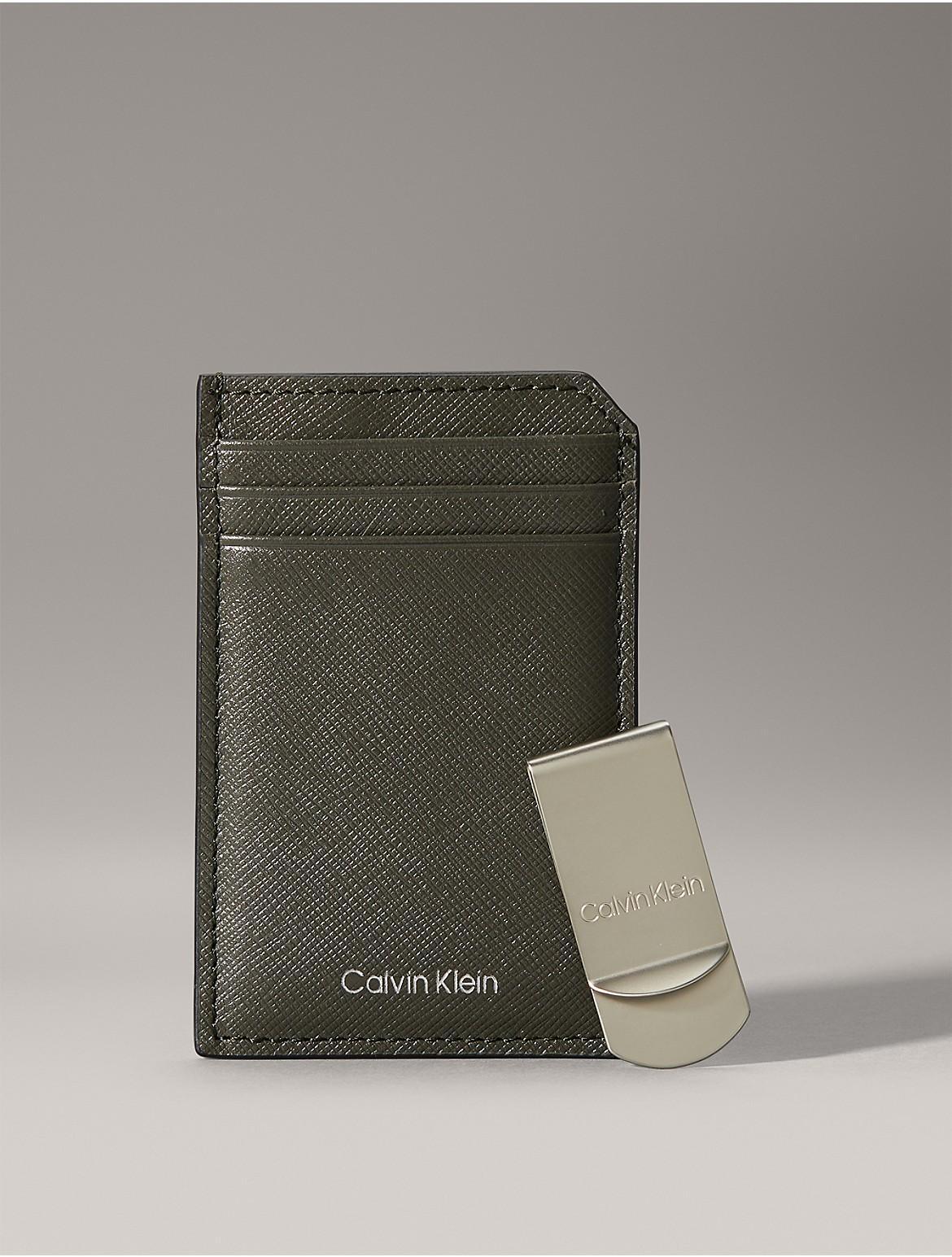 Calvin Klein Mens Refined Saffiano Card Case + Money Clip - Brown Product Image