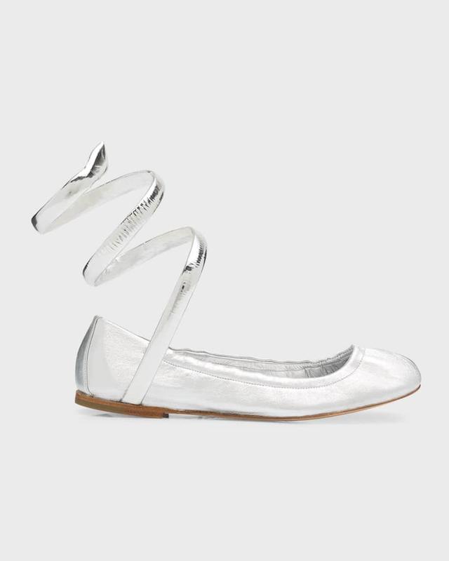 Metallic Snake-Wrap Ballerina Flats Product Image