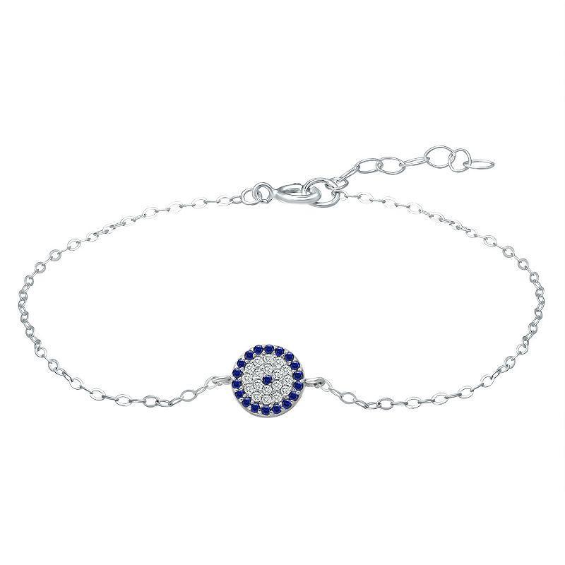 Aleure Precioso Sterling Silver Cubic Zirconia & Lab-Created Sapphire Medallion Anklet, Womens Blue Product Image