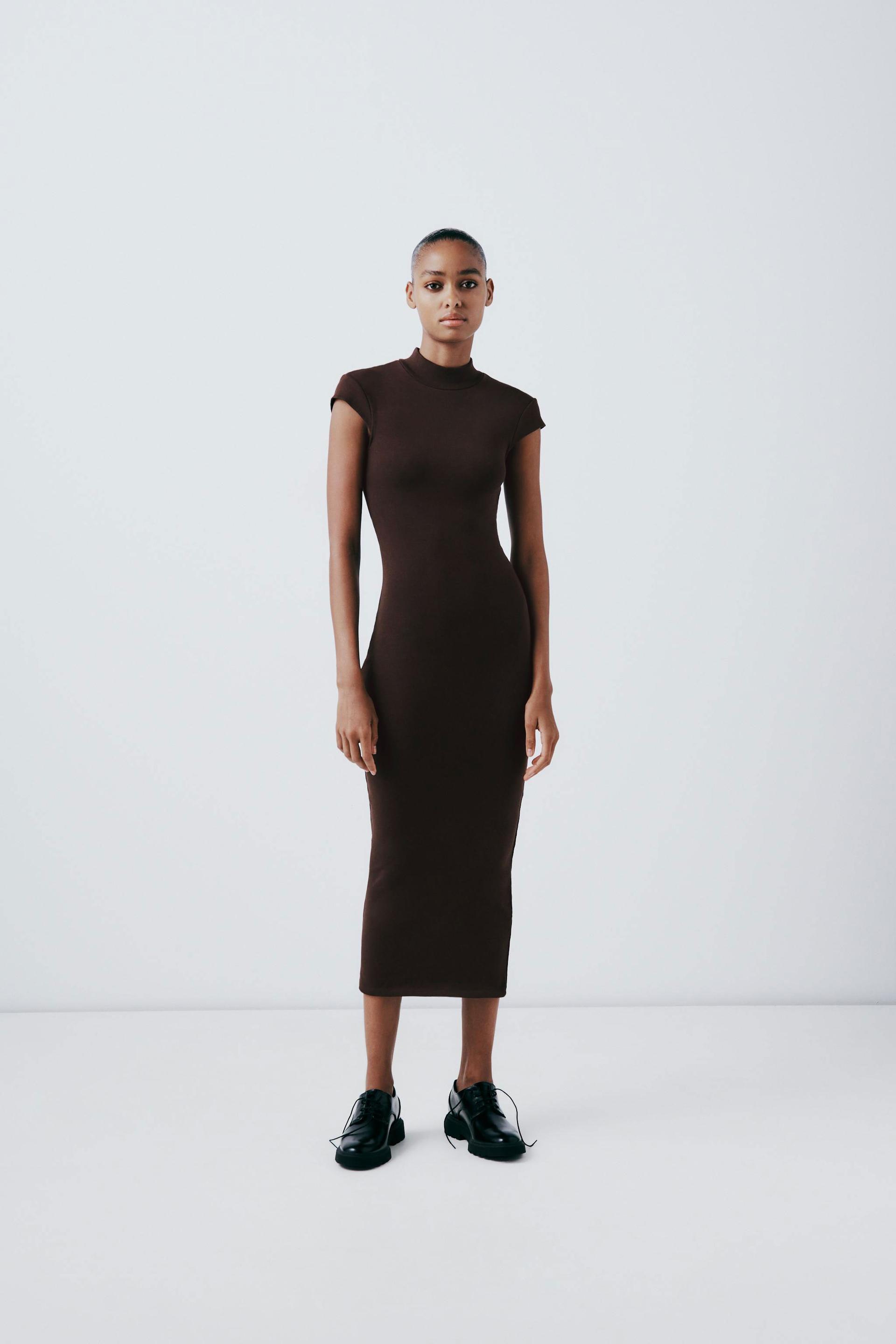 RIB MOCK NECK MIDI DRESS Product Image