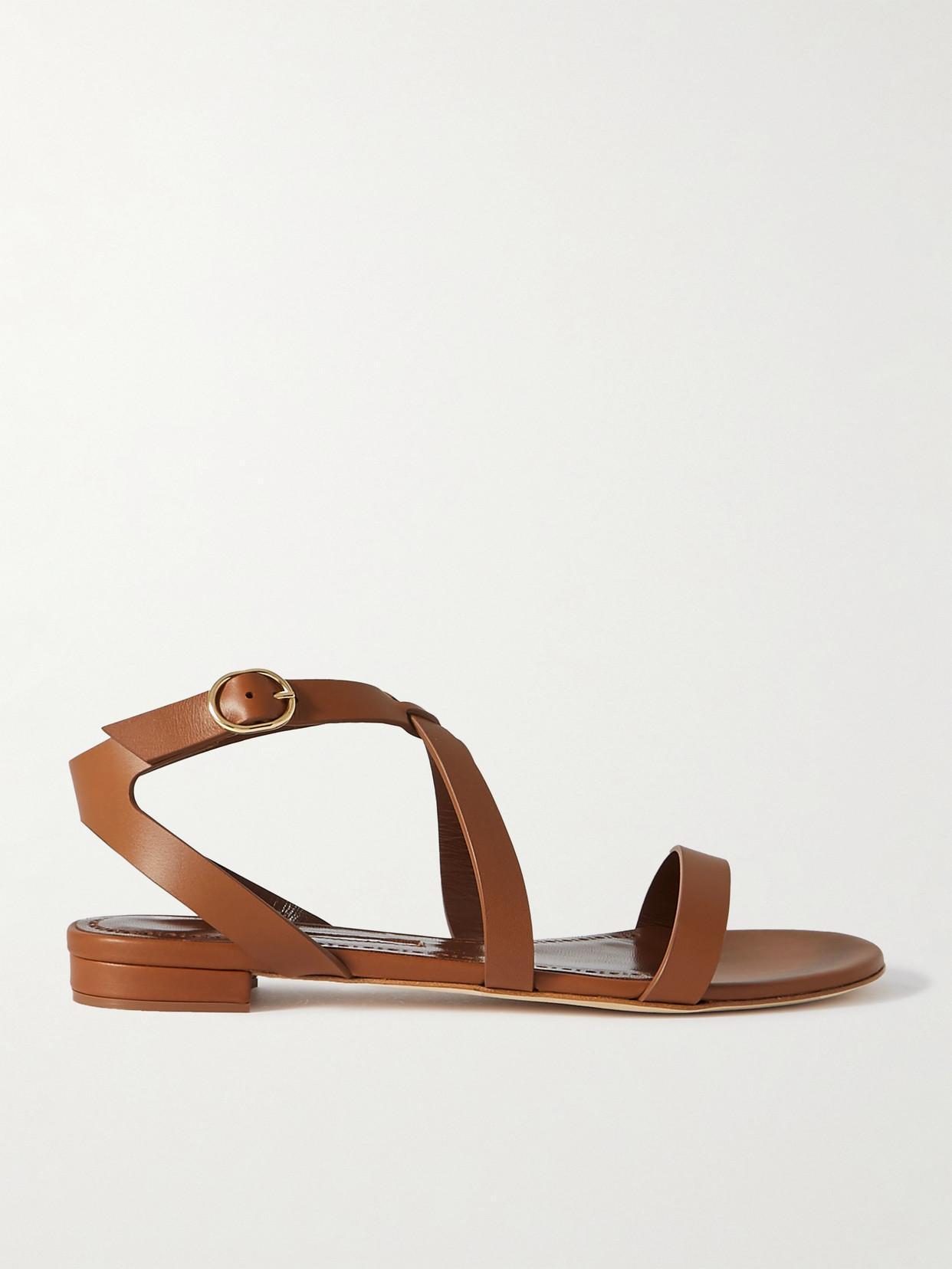 Manolo Blahnik Magalou Leather Sandal in Medium Brown - Brown. Size 36.5 (also in 37, 37.5). Product Image