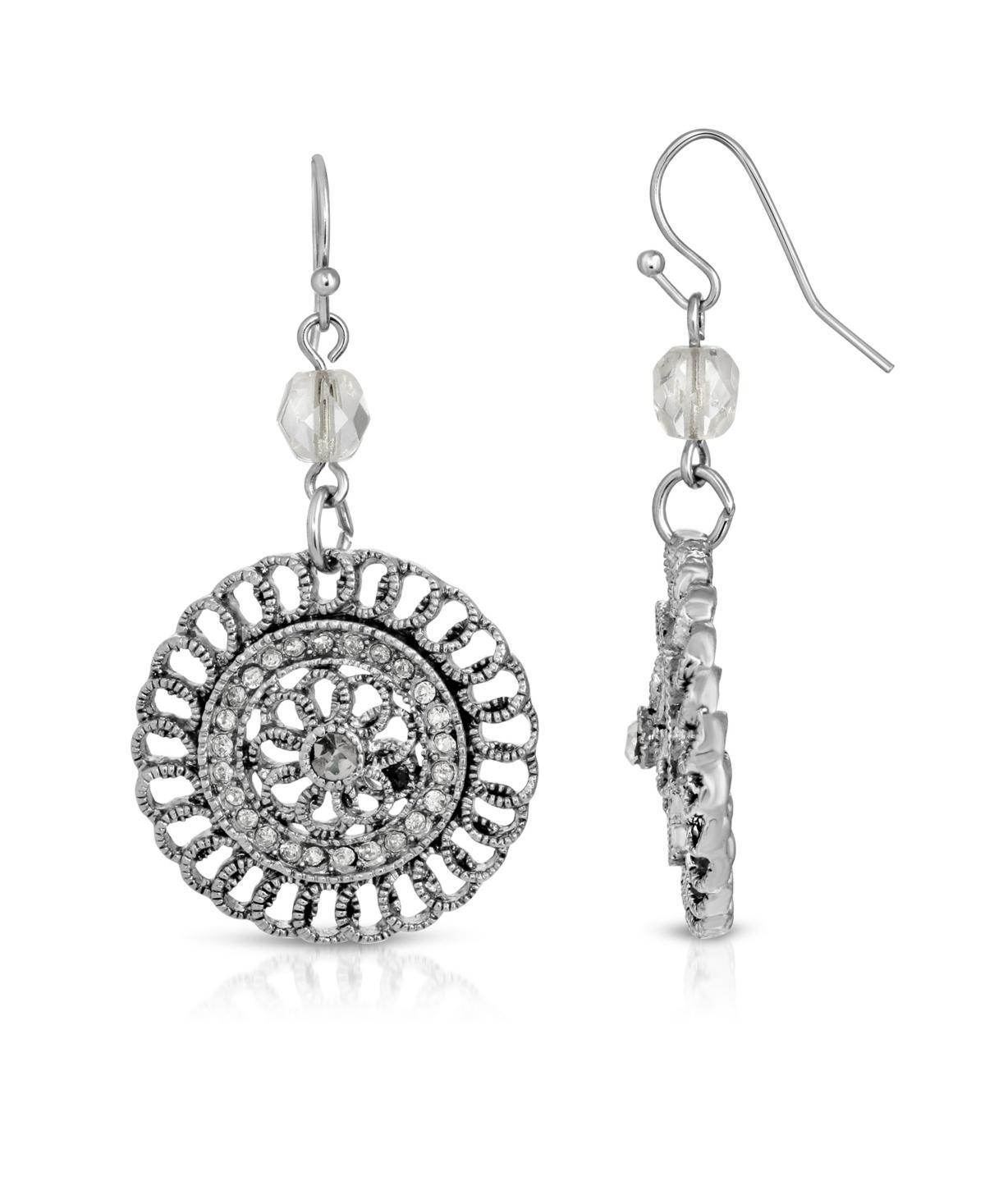 2028 Silver-Tone Crystal Round Drop Earrings Product Image