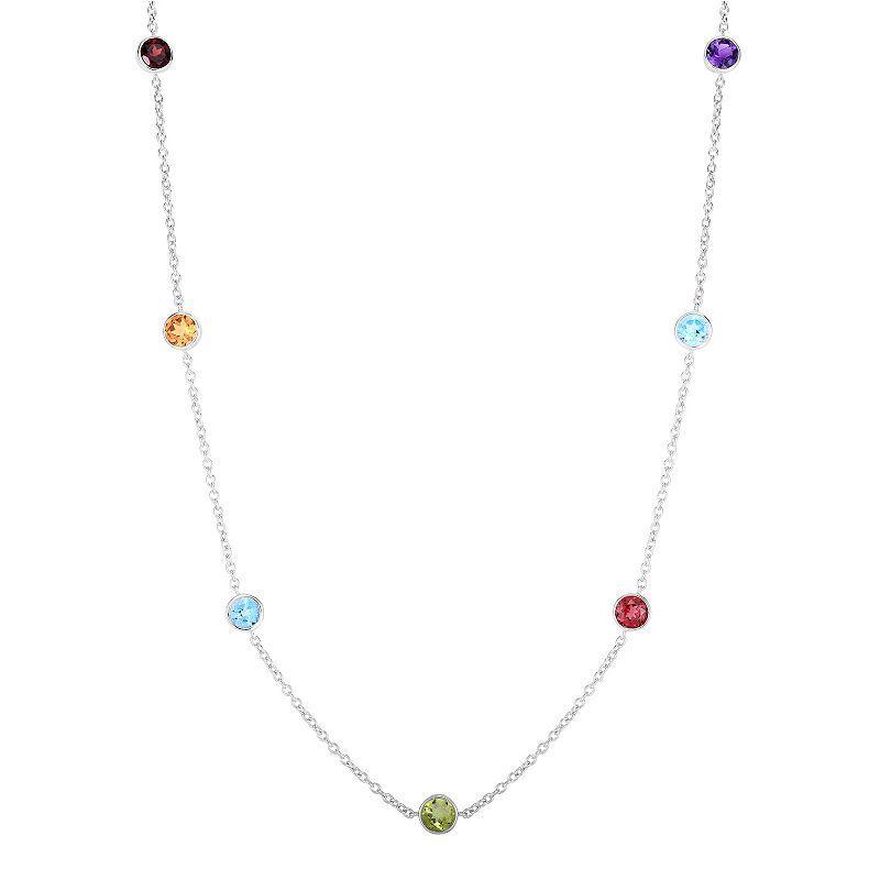 Sterling Silver Multicolor Gemstone Station Necklace, Womens Product Image