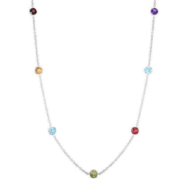 Unbranded Sterling Silver Multicolor Gemstone Station Necklace, Women's, Size: 18" - Size: 18" Product Image