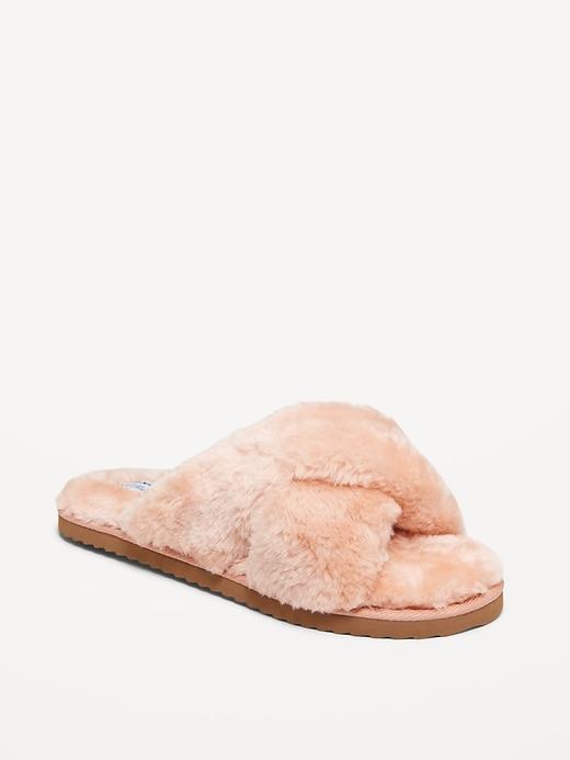 Faux-Fur Cross-Front Slippers Product Image