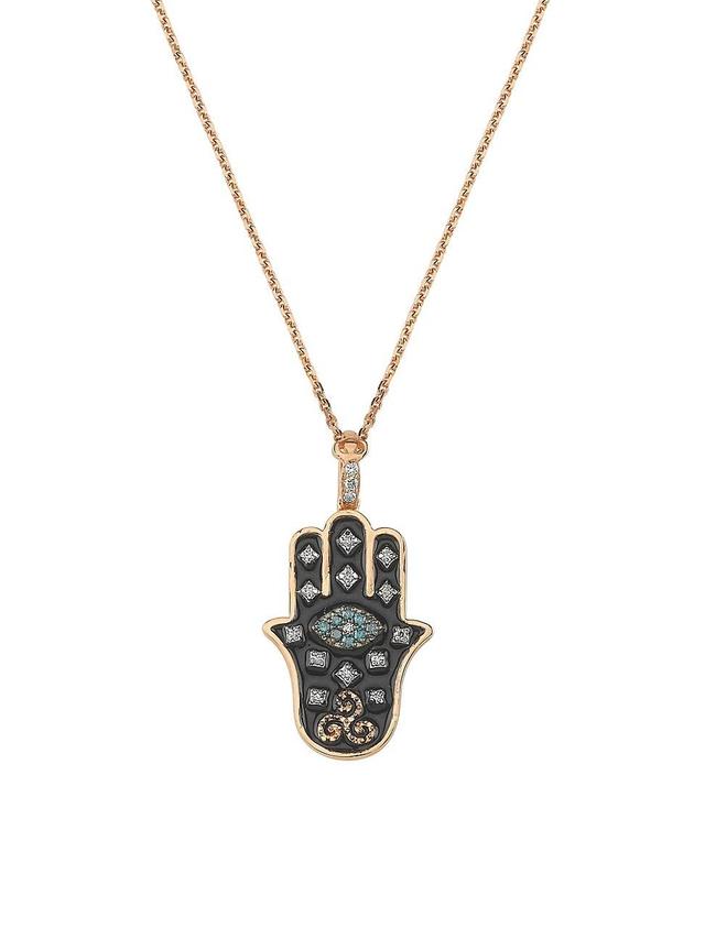 Womens Hamsa 14K Rose Gold & Multicolor Diamond Pendant Necklace Product Image