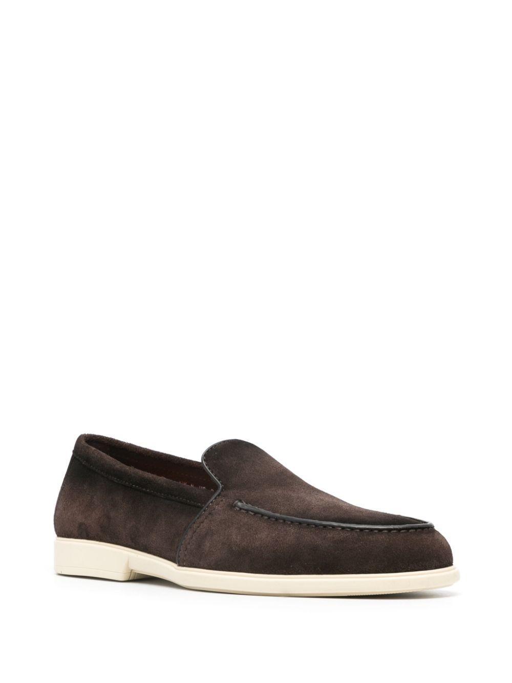 SANTONI Round-toe Suede Loafers In Brown Product Image