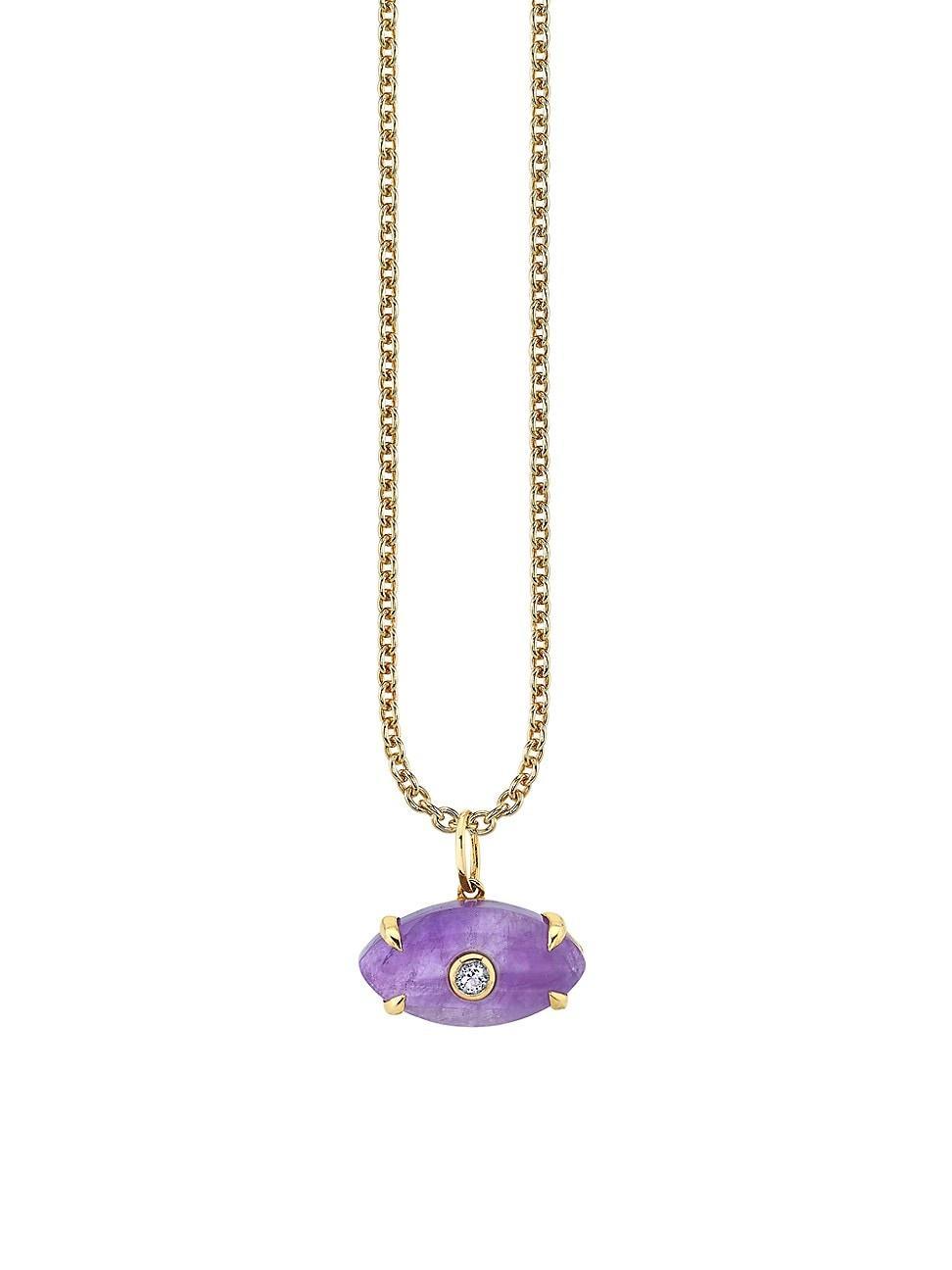 Womens 14K Gold, Diamond & Amethyst Evil Eye Charm Necklace Product Image