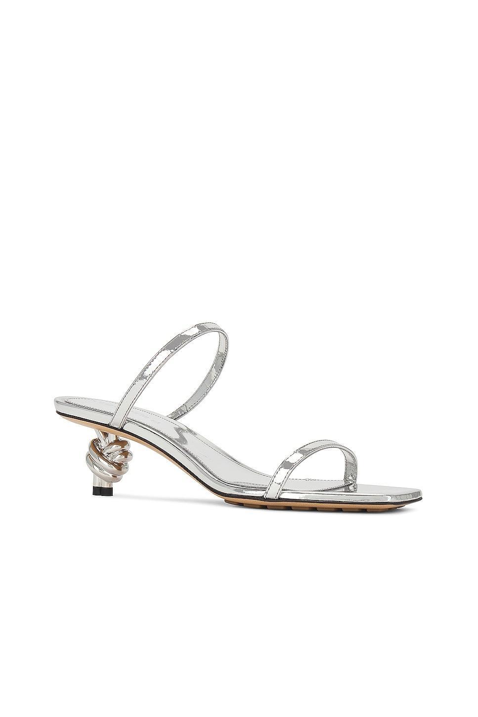 Bottega Veneta Knot Sandal in Silver - Metallic Silver. Size 36.5 (also in 39.5). Product Image