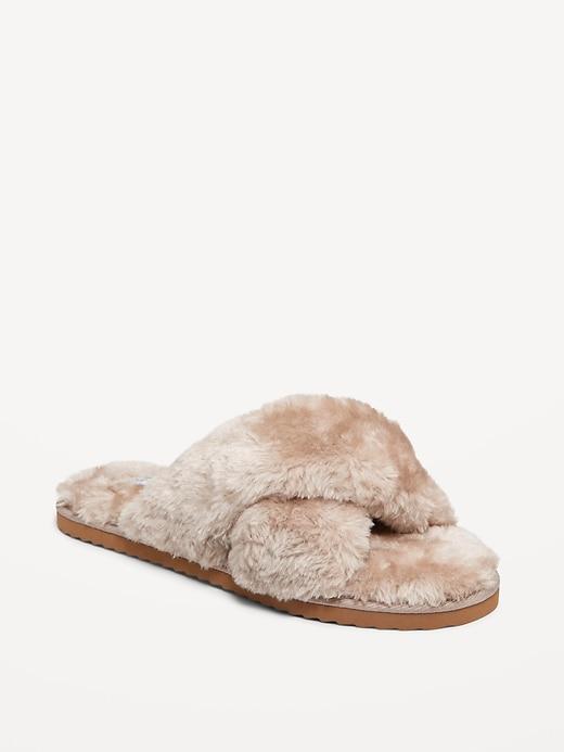 Faux-Fur Cross-Front Slippers Product Image