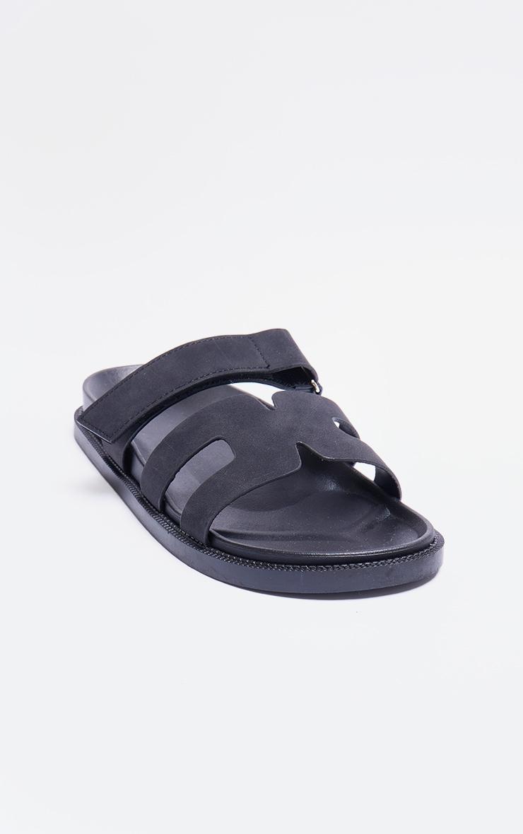 Black Faux Suede Velcro Strap Footbed Flat Sandals Product Image